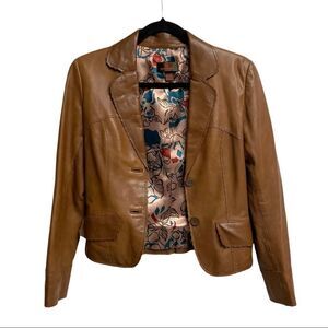 DANIER Leather Button Front Blazer Jacket Cognac Brown XXS
